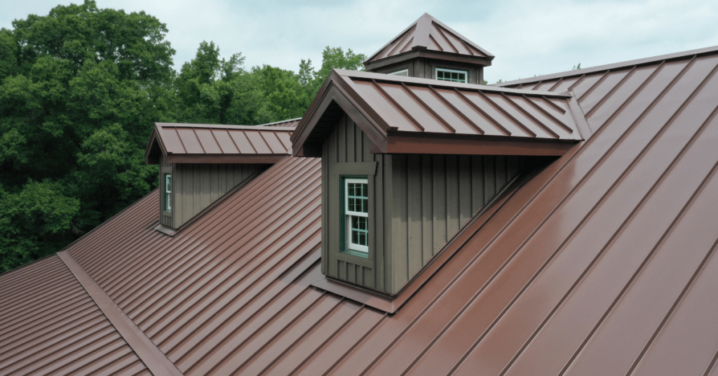 brown metal roof on a large home