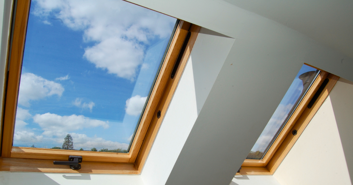 two skylights installed in the ceiling of a home