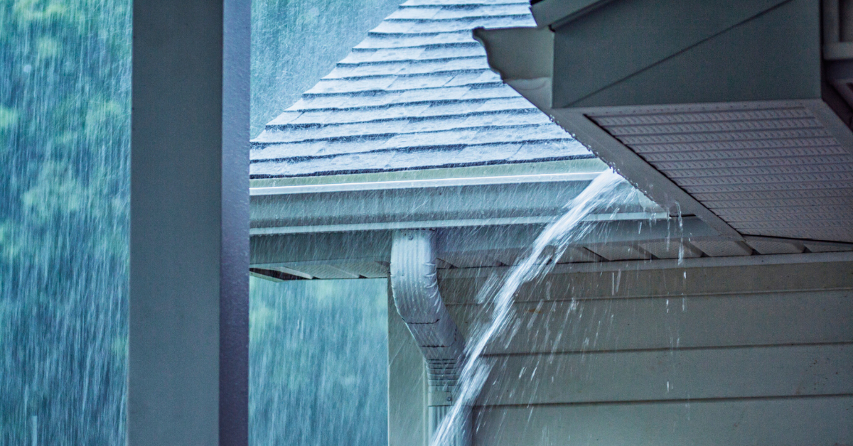 Exterior of house during a heavy rain storm