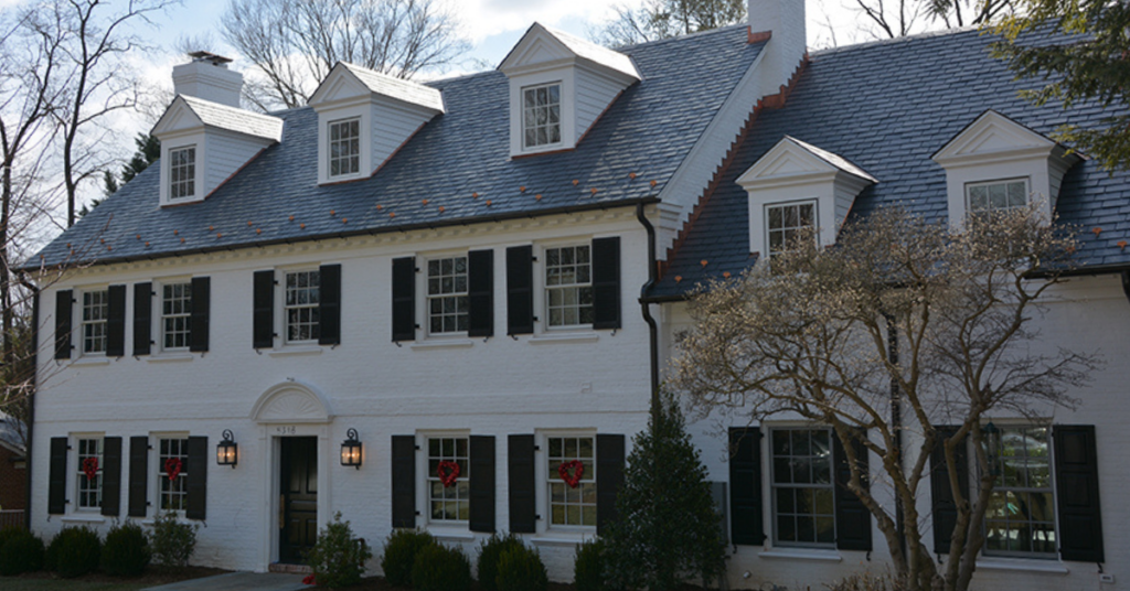 Synthetic slate roofing professionally installed by PJ's Roofing.