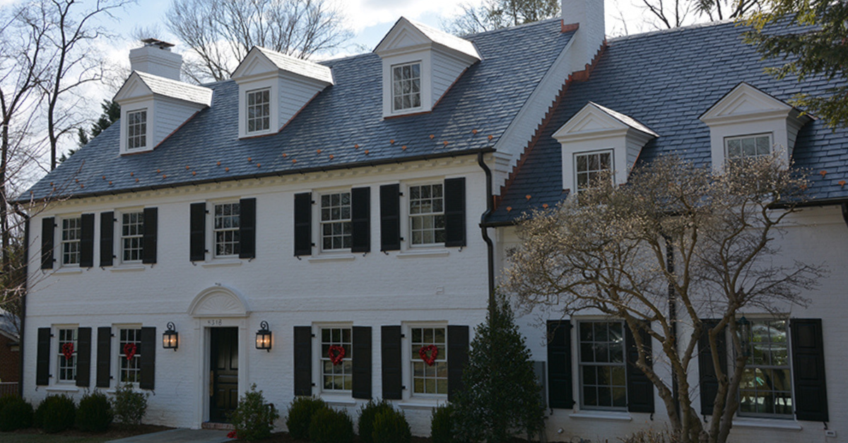 Synthetic slate roofing professionally installed by PJ's Roofing.